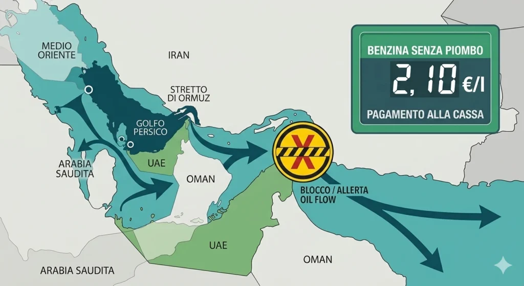 Mappa Stretto di Ormuz passaggio petrolio mondiale crisi 2026.